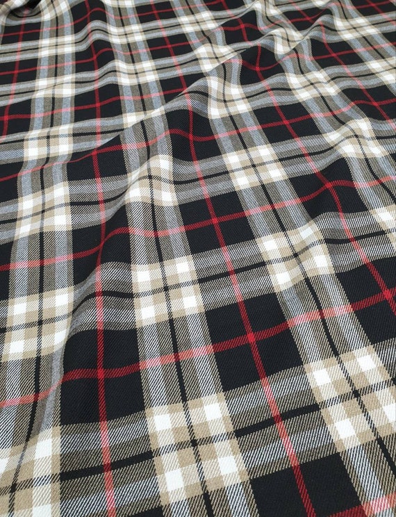 Beige Scottish Fashion Tartan Plaid Check Poly Viscose Woven Dress Fabric 58" 