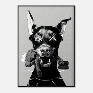 Spielzeug & Hund (Gothic Pop Wandkunst, surreale Cartoon Dekoration, Trippy Graffiti Poster, Gangster Plüsch Design)