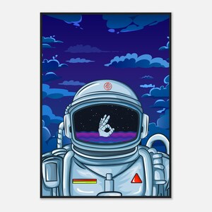 Astro Vision (Póster de astronauta psicodélico, impresión espacial psicodélica, decoración cósmica surrealista, arte mural retro de ciencia ficción, dibujo animado pop)