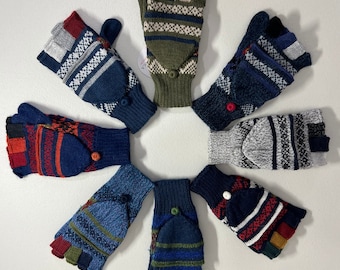 Colorful  Mitten Gloves made with Alpaca  and merino wool