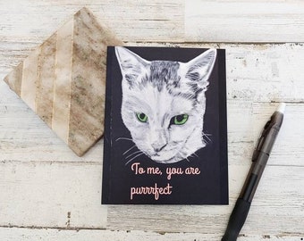 Valentine's Day/Mental Health Note Card - Green Cat Eyes To Me You Are Purrrfect