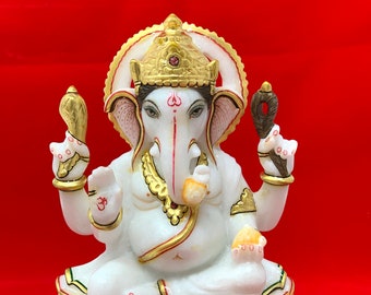 7-inch Marble Ganesh Murti, Ganesh Statue, Marble Ganesha Moorti, Marble Murthi Ganesh, Ganpati Murti