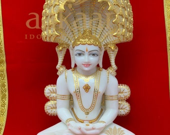 Very Special Marble Shastrafani Parshvanath Bhagwan Murti in 22k Gold