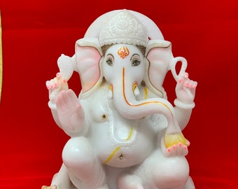 9" Lord Ganesh Marble Murti, Hindu God Ganesha Statue