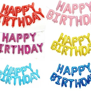 16" Happy Birthday Balloon Banner Bunting Self Inflating Letters Foil Balloons Party