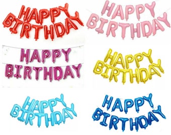 16" Happy Birthday Balloon Banner Bunting Self Inflating Letters Foil Balloons Party