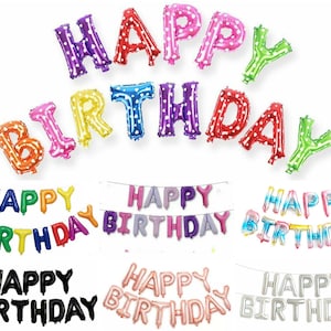 Banderines con globos de feliz cumpleaños de 16 pulgadas, letras autoinflables, globos de aluminio para fiesta