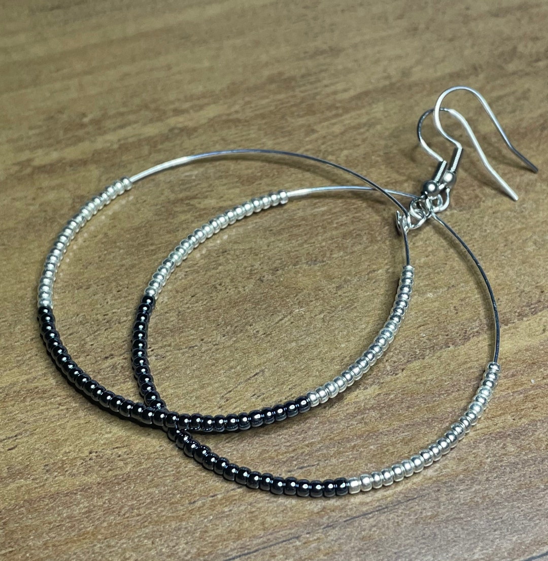 Beaded Hoop Earrings Large Beaded Hoops Beaded Hoops - Etsy