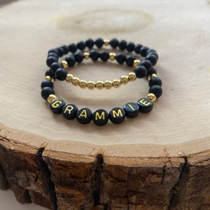 Black onyx bracelets, natural stone bracelets, bracelet stack, beaded bracelet, custom word bracelets, gold beaded bracelets