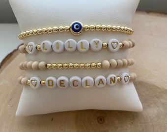 personalized beaded bracelets, boho bracelet stack, bead name bracelets, wood bead bracelets, gold beads bracelet, stackable bracelets