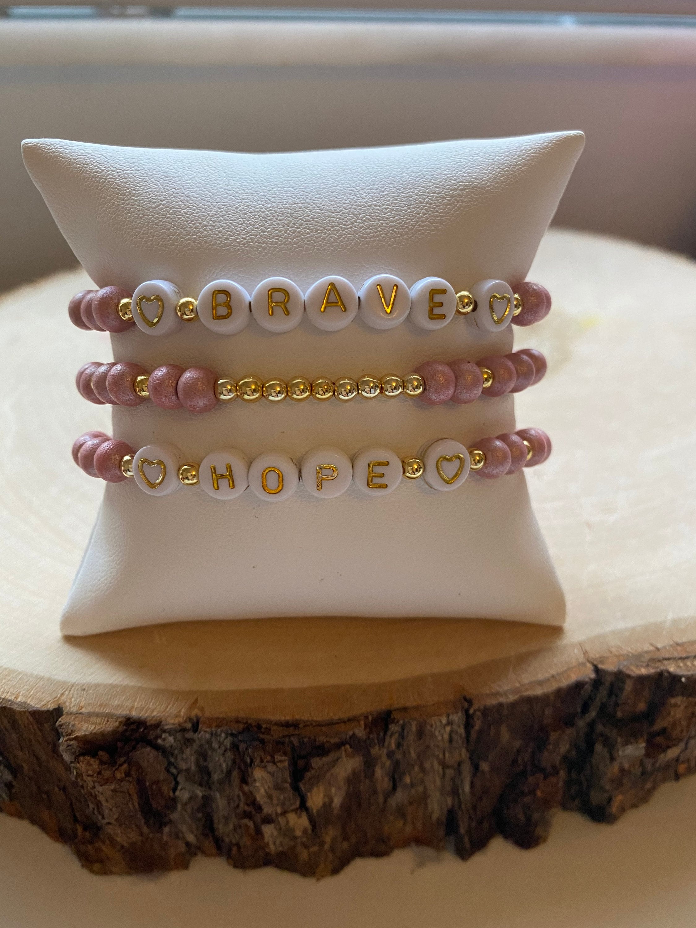 Breast Cancer Awareness Braceletsboho bracelet stackwood Etsy