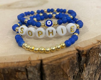 Blue Jade bracelet stack, boho bracelets, natural stone bracelets, Blue Mountain Jade stones, personalized bracelets, stackable bracelet