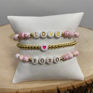 Valentines gift, love message bracelet stack, Agate stone, natural stone bracelets, gold beads bracelet, personalized beaded bracelets