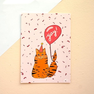 Cartolina illustrata festiva A6 'YAY - Party Cat' / Mini stampa
