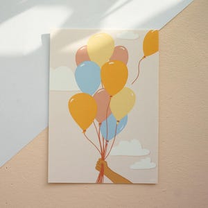 Carte postale festive illustrée « Ballons colorés » A6/Mini impression d'art