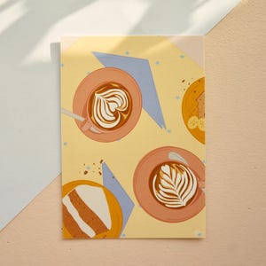 Carte postale illustrée « Coffee & Cakes Café Table » A6 / Mini impression d'art