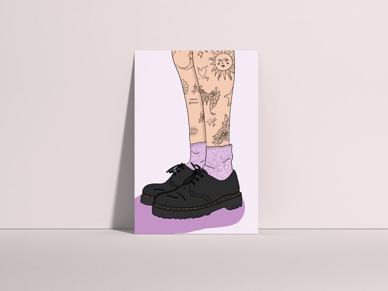 A5 'Dr Martens Tattoo Girl' Illustrated Art Print image 2