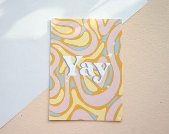 Cartão postal festivo colorido A6 'YAY' / Mini impressão artística