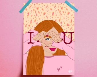 A6 'I Love U' Illustrated Greeting Card with Pink Envelope