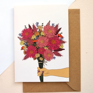 Biglietto d'auguri illustrato con busta - 'Bouquet di fiori'