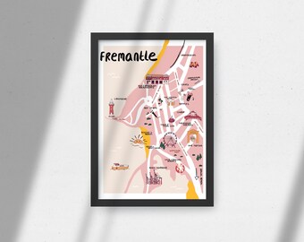 A3 Map of Fremantle Australia Illustrated Art Print - Backpackers Highlights Travel City Map