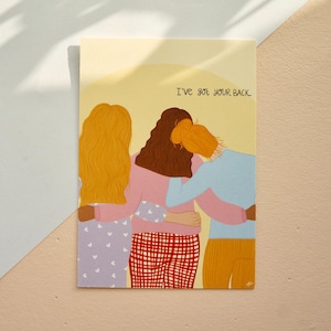 Carte postale illustrée pour filles / Mini impression d'art A6 « Je suis là pour vous aider »