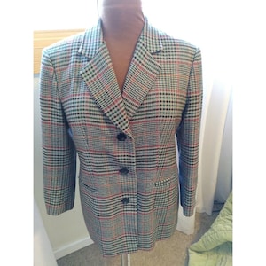 Vtg 80s Plaid Suit long shoulder pads blazer pleated front trousers