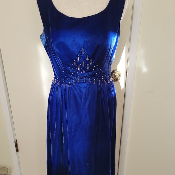 Authentic Vintage 1920s Blue Velvet Beaded Gatsby - image 1