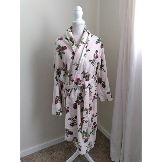 Vtg Turkish Bathrobe 90s Roses Shabby - image 1