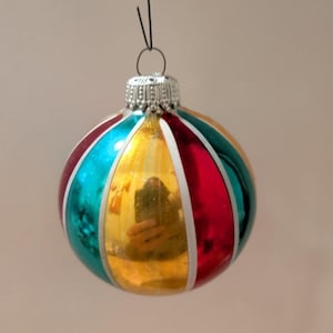 VTG West Germany Christmas Ornament Rainbow Striped Ball Red Gold Green