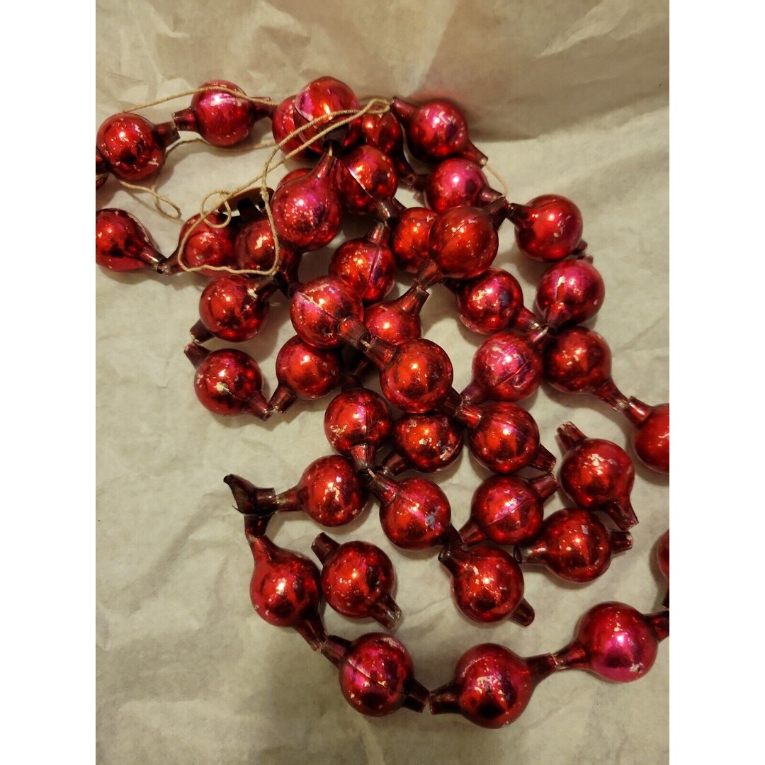 Vtg 50s Red Glass Christmas Garland Rare 2 Bulbs 60 Strand Etsy