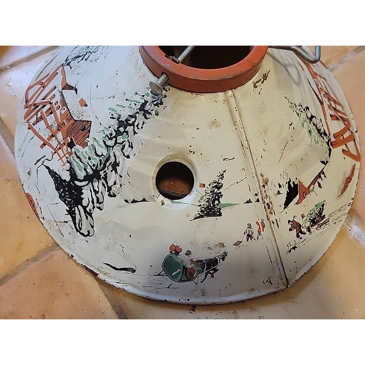 Vintage COLORAMIC Tin Lithograph Christmas Tree Stand Snow Scene - Etsy