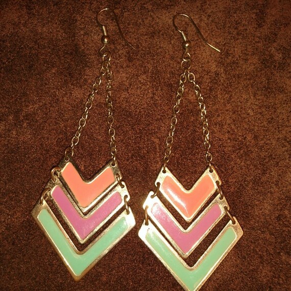 Chevron Enamel Earrings Vtg 80s/90s - image 2