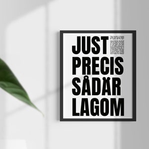 Swedish Lagom Typography Poster, Swedish Printable Poster, Scandinavian Print Wall Art, Digital Download