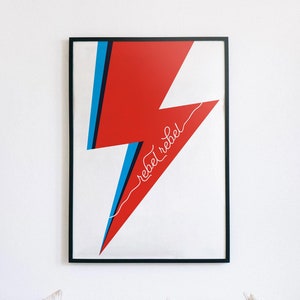 David Bowie Poster: Rebel Rebel with flash, Printable Pop Lyric Posters, Music Wall Art and Room Decor, Digital Download