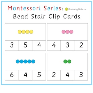 Montessori kurze farbige Perlentreppe Clip Card Printable, Montessori Vorschule: Clip Cards (farbige Perlentreppe)