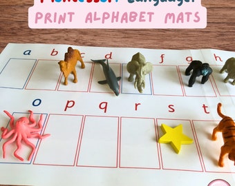Printable Alphabet Mats, Print Font, Phonetic Objects to Alphabet Work Mat, Montessori Language, Single Page and Double Page Mats