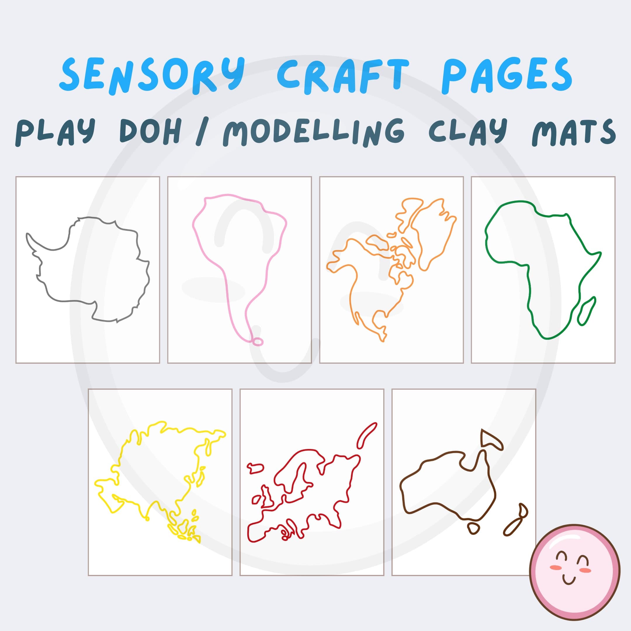 Continent Play Doh / Modelling Clay Craft Mats, Simple Thick Lines ...