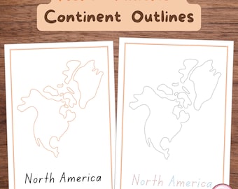 Folhas de Atividades para Traçar o Continente da América do Norte, Geografia Montessori para Educação Infantil: Modelo de Arte, Contornos dos Continentes, Páginas de Extensão com Contornos Pontilhados