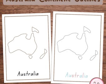 Folhas de Atividades para Traçar os Continentes da Austrália e Oceania, Geografia Montessori para Educação Infantil: Modelo de Arte, Contornos dos Continentes, Páginas com Contornos Pontilhados
