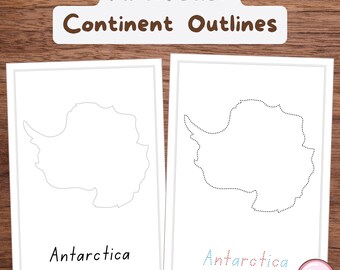 Folhas de atividades para traçar o contorno do continente da Antártida, Geografia Montessori para Educação Infantil: Modelo de arte, Páginas de extensão com contorno do continente e perfuração com alfinetes.