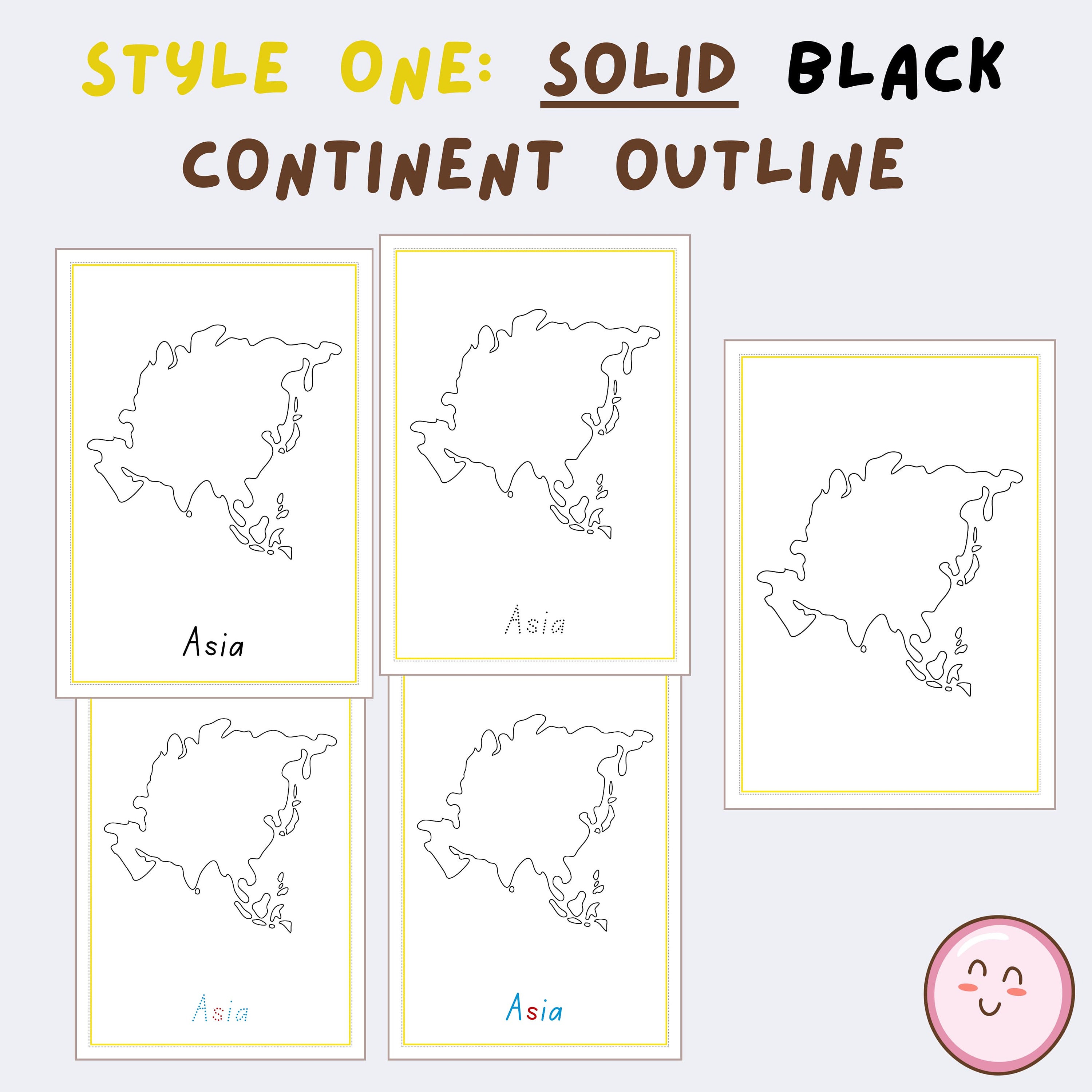 Asia Continent Tracing Worksheets, Montessori Preschool Geography: Art ...