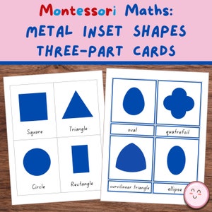 Tarjetas de tres partes con formas de metal Montessori, vocabulario de formas, tarjetas de emparejamiento, tarjetas didácticas, tamaño A4 y letras de EE. UU. (Aprendizaje en casa y en la escuela)