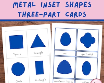 Montessori Metal Inset Shapes Three Part Cards, Shape Vocabulary, Matching Cards, Flashcards, A4 and US Letter (Home/School Learning)