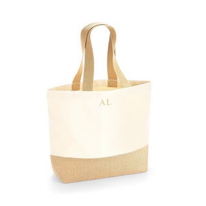 Personalised Large Tote Bag, Initials, Shopping Bag, Personalized Jute Shopper Bag, Uni Bag, Book Bag, Student Bag, Bag For Women, Teacher
