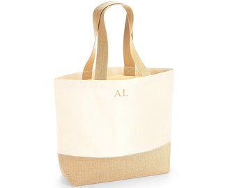 Personalised Large Tote Bag, Initials, Shopping Bag, Personalized Jute Shopper Bag, Uni Bag, Book Bag, Student Bag, Bag For Women, Teacher