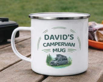 Personalised Campervan Enamel Mug with Name
