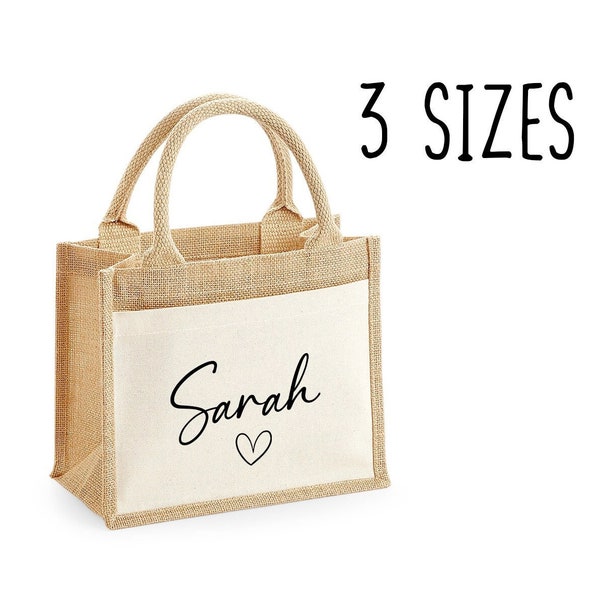 Personalised Jute Lunch Bag with Name & Heart, Personalised Work Bag, Eco Friendly Office Bag, Teacher Bag, Tote Bag, Shopper Bag, Woman Bag