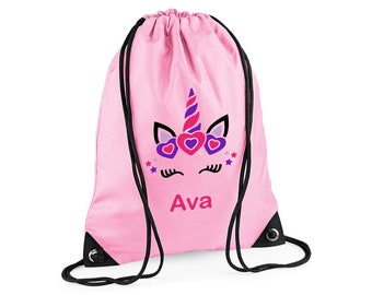 Unicorn Pink Personalised Custom Drawstring Bag for Kids With Name