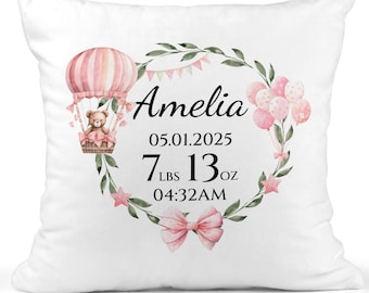 Personalised Baby Birth Cushion - Custom Teddy Cushion - Gift for Grandchild - Newborn Keepsake - Baby Stats - Nursery Décor - Christening